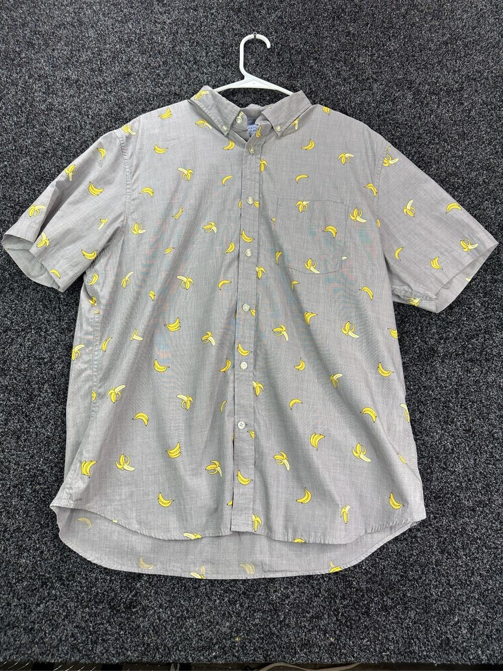 Banana Republic Mens XL Slim Fit Luxe Poplin Grey Banana Print Shirt